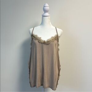 POL Tan Lace Trim Cami Top L